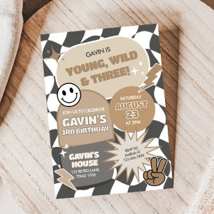Retro Young Wild und Drei Geburtstagsparty Einladung