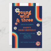 Retro Young Wild und Three Birthday Einladung (Vorne/Hinten)