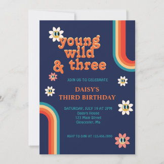 Retro Young Wild und Three Birthday Einladung