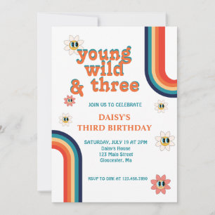 Retro Young Wild und Three Birthday Einladung