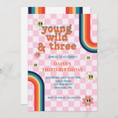Retro Young Wild und Three Birthday Einladung (Vorne/Hinten)
