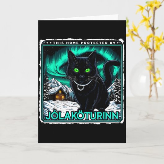 Retro Yule Cat Icelandic This Home Protected Jólak Karte (Gelbe Blume)