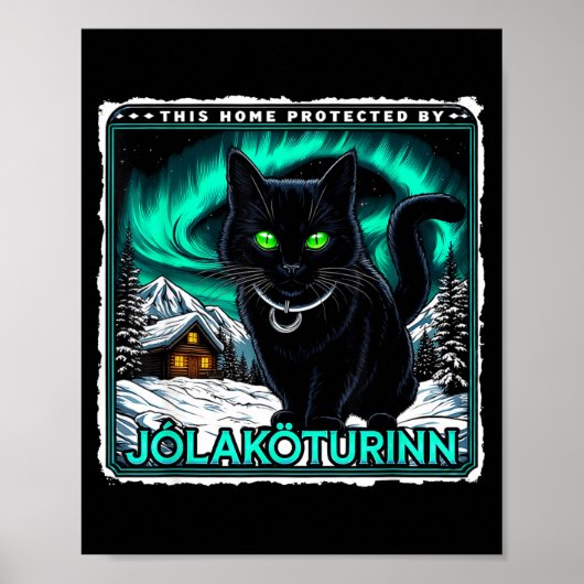 Retro Yule Cat Icelandic This Home Protected Jólak Poster (Vorne)