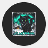 Retro Yule Cat Icelandic This Home Protected Jólak Runder Aufkleber (Vorderseite)