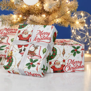 Retro Yuletide Cheer: Merry & Bright Holiday Geschenkpapier