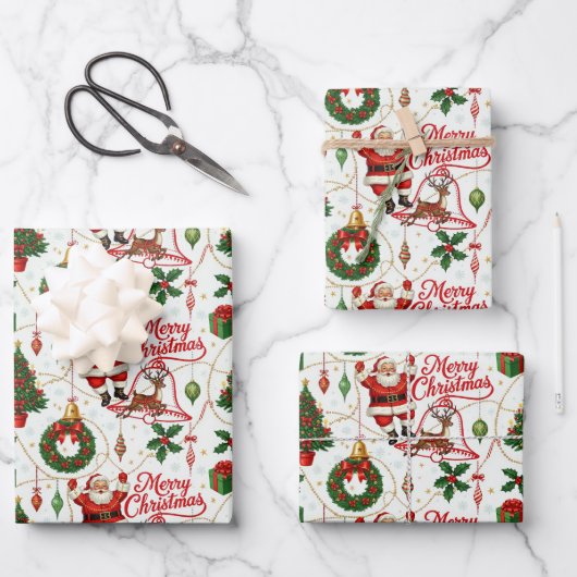 Retro Yuletide Cheer: Merry & Bright Holiday Geschenkpapier Set (Vorderseite)