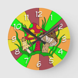 Retro Zauberpilze Runde Wanduhr