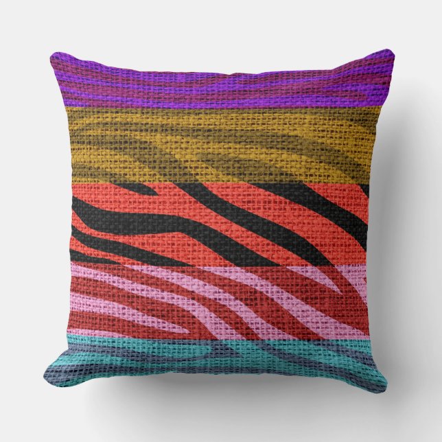 Retro Zebra Skin Print Pattern Burlap Rustic #12 Kissen (Vorderseite)