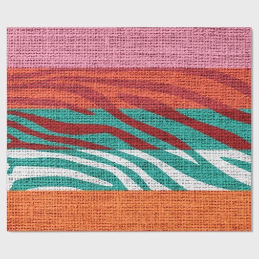 Retro Zebra Skin Print Pattern Burlap Rustikal #5 Geschenkpapier (Flach)