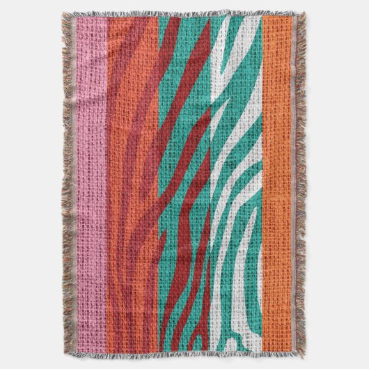 Retro Zebra Skin Print Pattern Burlap Rustikal #6 Decke (Vorderseite Vertikal)