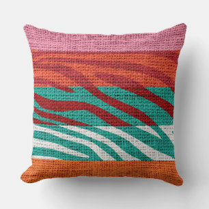 Retro Zebra Skin Print Pattern Burlap Rustikal #7 Kissen
