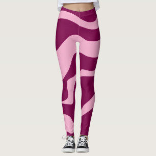 Retro Zebra Stripes Wavy Lines Magenta Pink Leggings