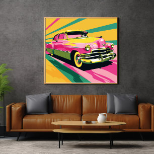 Retro-Zeichn des Altwagens Poster