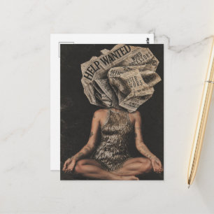 Retro-Zeitungs-Blumenkopf-Frauen-Collage Postkarte