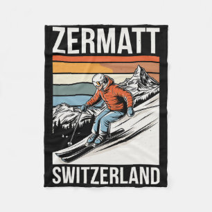 Retro Zermatt Schweiz Skigebiet  Fleecedecke