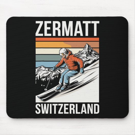Retro Zermatt Schweiz Skigebiet Mousepad (Vorne)