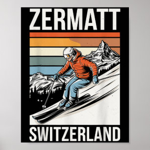 Retro Zermatt Schweiz Skigebiet, Spaß am alpinen S Poster
