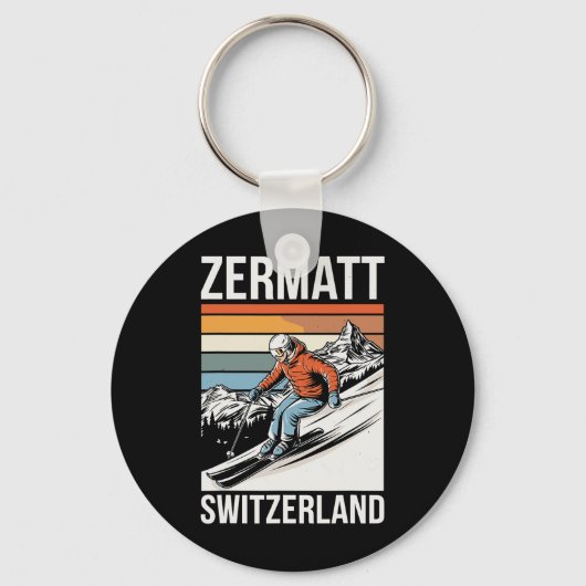 Retro Zermatt Switzerland Ski Resort Schlüsselanhänger (Vorderseite)