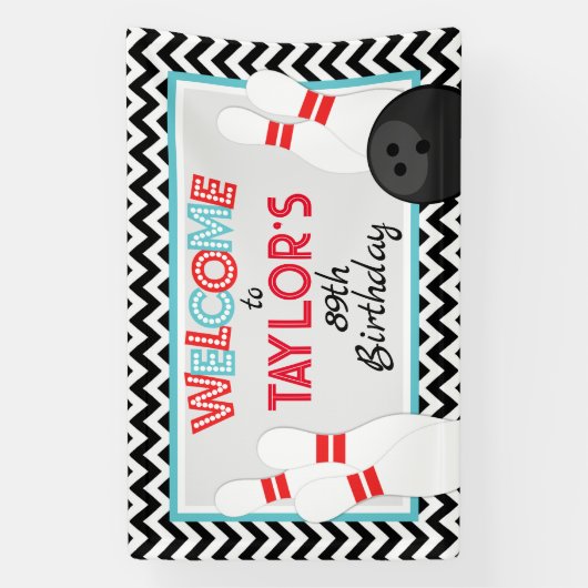 Retro Zickzack Bowling Birthday Banner (Vertikal)