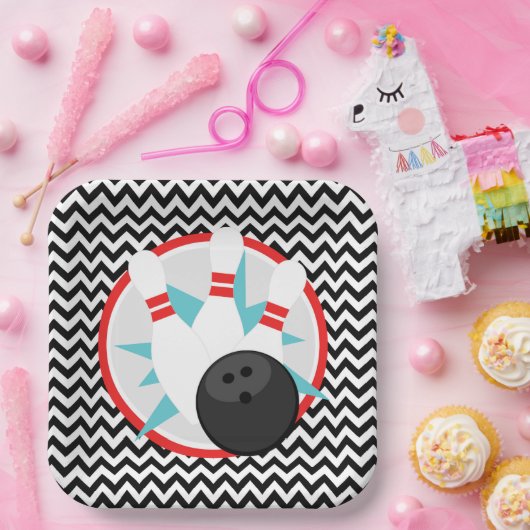 Retro-Zickzack Bowling-Teller Pappteller (Party)