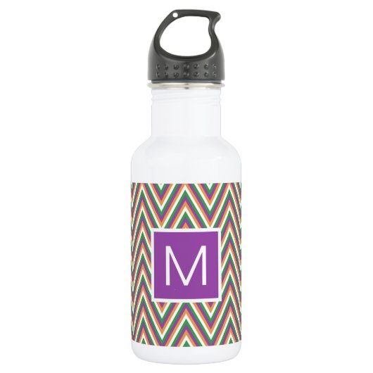Retro Zickzack Muster Cool Monogramm Edelstahlflasche (Vorderseite)