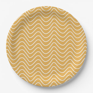 Retro Zickzack Muster Yellow Zigzag Pappteller