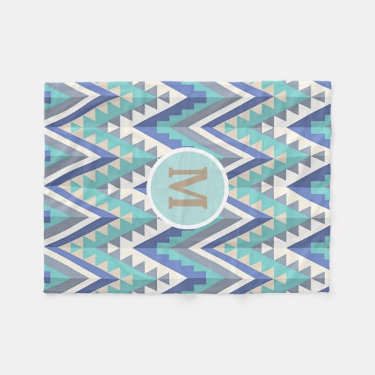 Retro Zickzack-Zickzack aquamarines blaues Fleecedecke (Vorderseite (Horizontal))