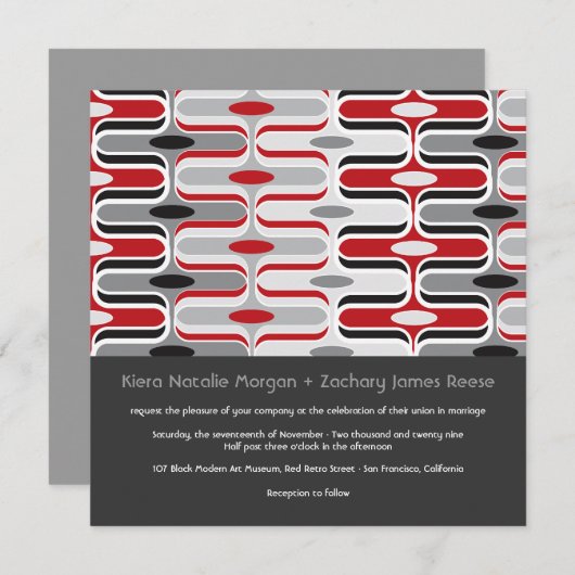 Retro Zig Zag Muster Moderne Kunsthochzeit Einladu Einladung (Vorne/Hinten)