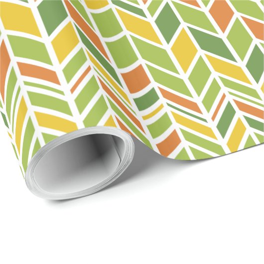 Retro Zig-Zag Orange & Green Zickzack Geschenkpapier (Rolleneckpunkt)