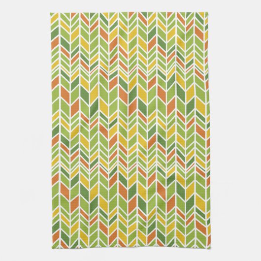 Retro Zig-Zag Orange & Green Zickzack Geschirrtuch (Vertikal)