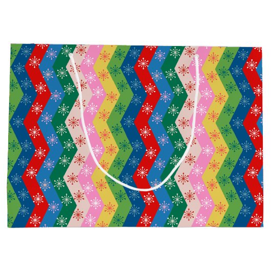 Retro zigzag Chevron Snowflake Pattern Große Geschenktüte (Rückseite)