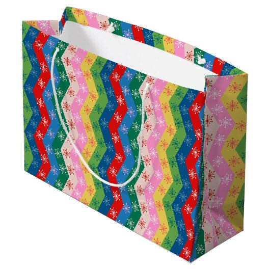 Retro zigzag Chevron Snowflake Pattern Große Geschenktüte (Rückseite Schrägansicht)