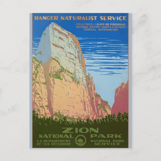 Retro Zion National Park Service Travel Poster Postkarte (Vorderseite)