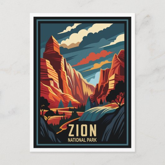 Retro Zion Nationalpark Postkarte (Vorderseite)