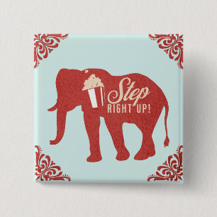 Retro-Zirkus-Elefanten-Popcorn-Geburtstagsfeier Button