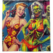 Retro Zombie-Button Duschvorhang (Vorderseite)