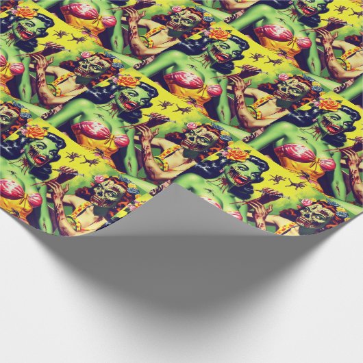 Retro Zombie-Button Geschenkpapier (Ecke)