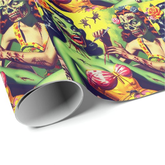 Retro Zombie-Button Geschenkpapier (Rolleneckpunkt)