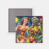 Retro Zombie-Button Magnet (Vorderseite/Rückseite)
