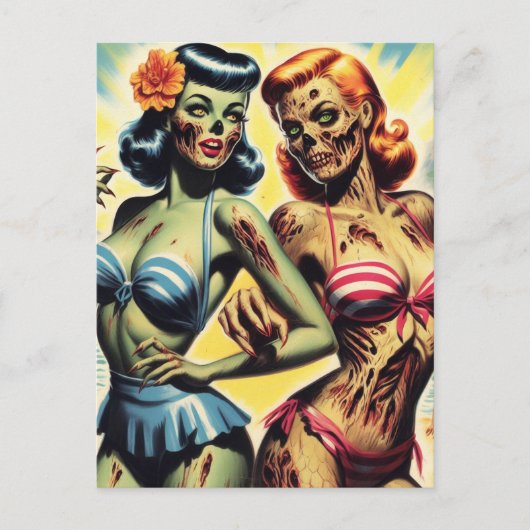 Retro-Zombie-Buttone Postkarte (Vorderseite)