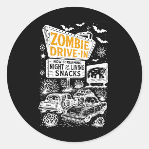 Retro Zombie Drive in Skeletto Movie Night Hotel H Runder Aufkleber