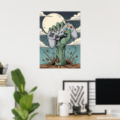 Retro-Zombie-Gamer-Hand - Klassischer Controller-G Poster (Heimbüro)