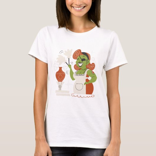 Retro Zombie Hausfrau Dusting T-Shirt (Vorderseite)