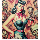 Retro Zombies-Button Duschvorhang (Vorderseite)