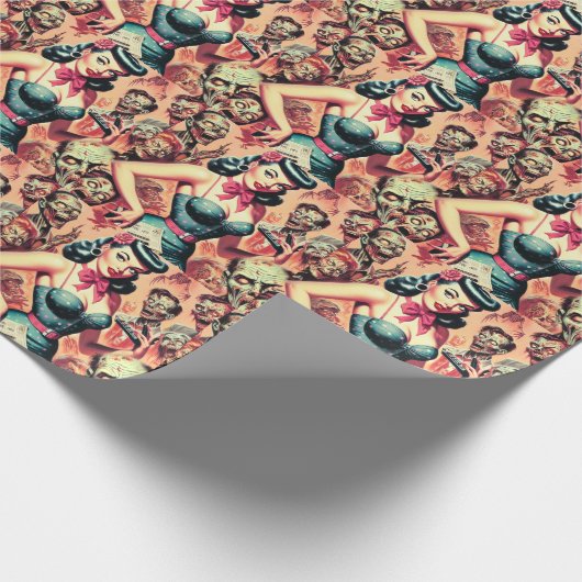 Retro Zombies-Button Geschenkpapier (Ecke)