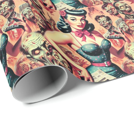 Retro Zombies-Button Geschenkpapier (Rolleneckpunkt)