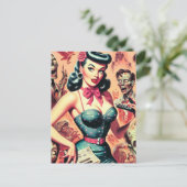 Retro Zombies-Button Postkarte (Stehend Vorderseite)