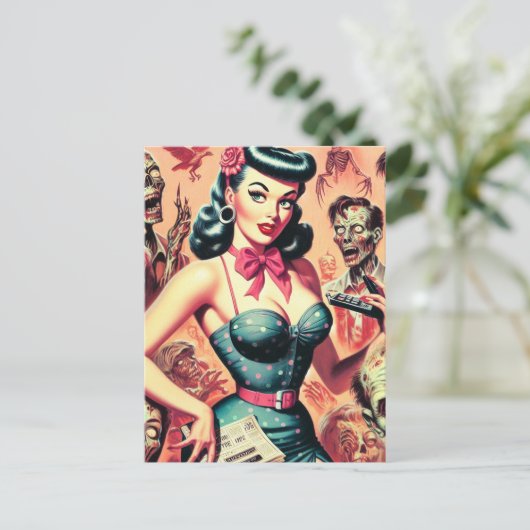 Retro Zombies-Button Postkarte (Stehend Vorderseite)
