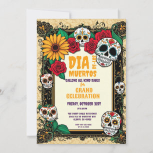 Retro Zucker-Schädel Día de los Muertos Feier Einladung