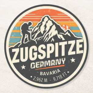Retro Zugspitze bayerische Outdoor-Naturgeschenke Runder Pappuntersetzer